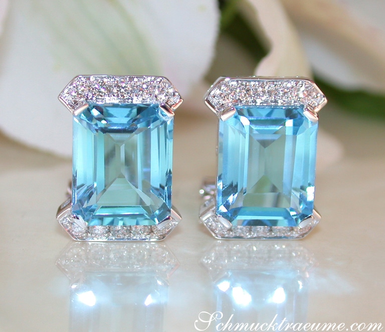 Attraktive Blautopas Ohrstecker mit Diamanten #1 Attraktive Blautopas Ohrstecker mit Diamanten #1