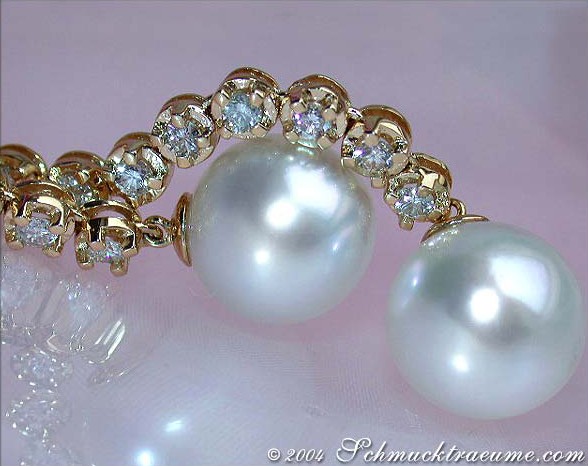Extra lange Südseeperlen Ohrgehänge mit Brillanten #1 Extra lange Südseeperlen Ohrgehänge mit Brillanten #1
